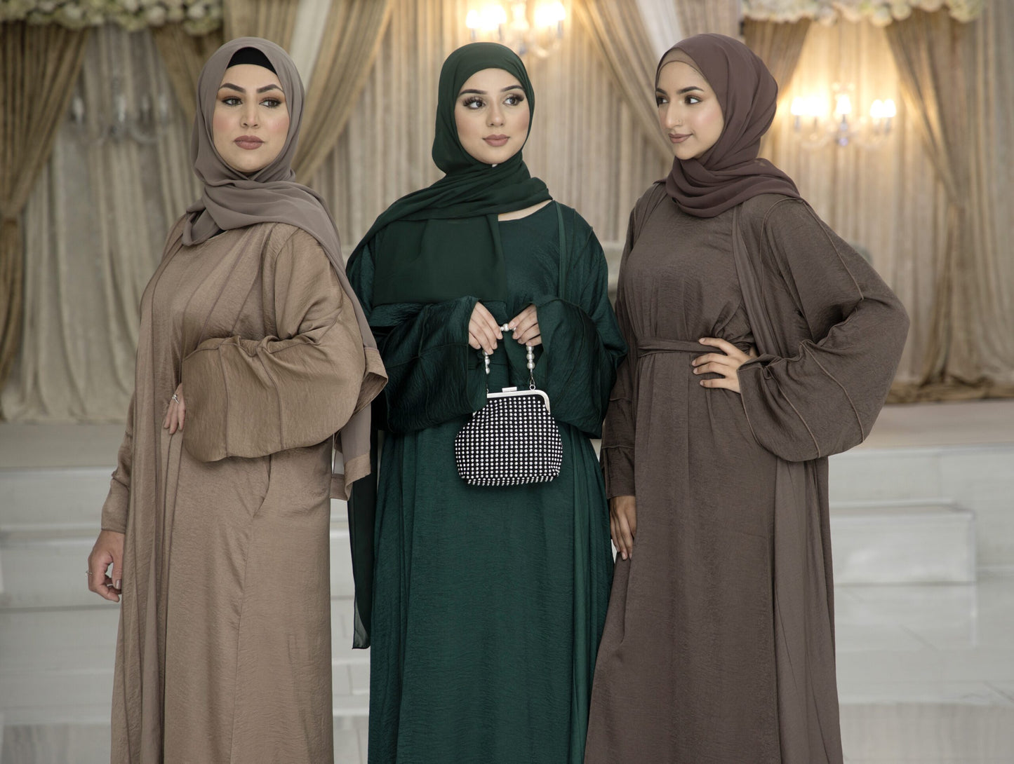 Exclusive 4 piece malai Sana pico emerald pocket Abayah set