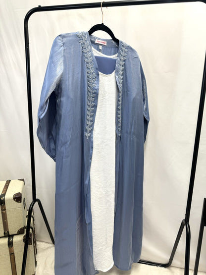 4 piece Aasiyah powder blue beaded organza abaya set