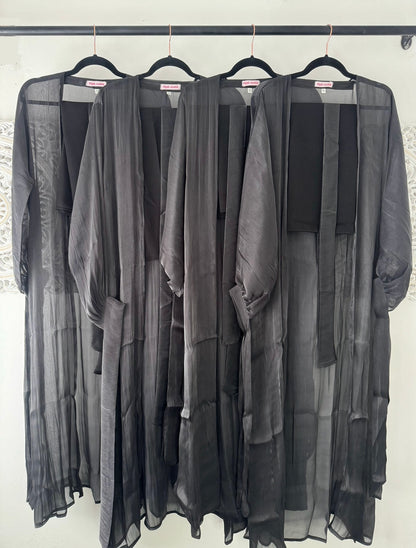 Cover up organza Dubai open jacket with bow tie sleeves hijab & belt inc