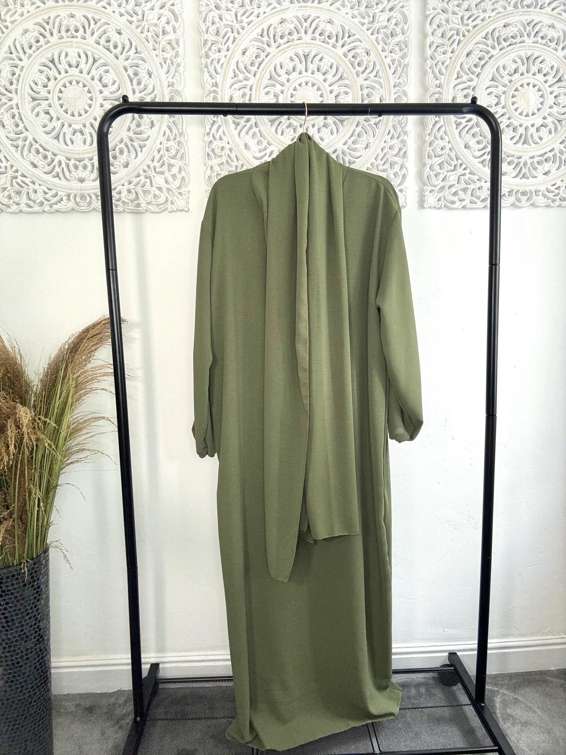 Built in 1pc Fatimah prayer plain light weight abaya set - one size - Hijab Junkie UK