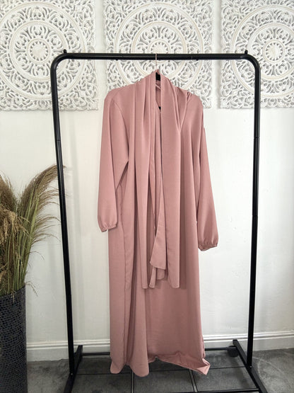 Built in 1pc Fatimah prayer plain light weight abaya set - one size