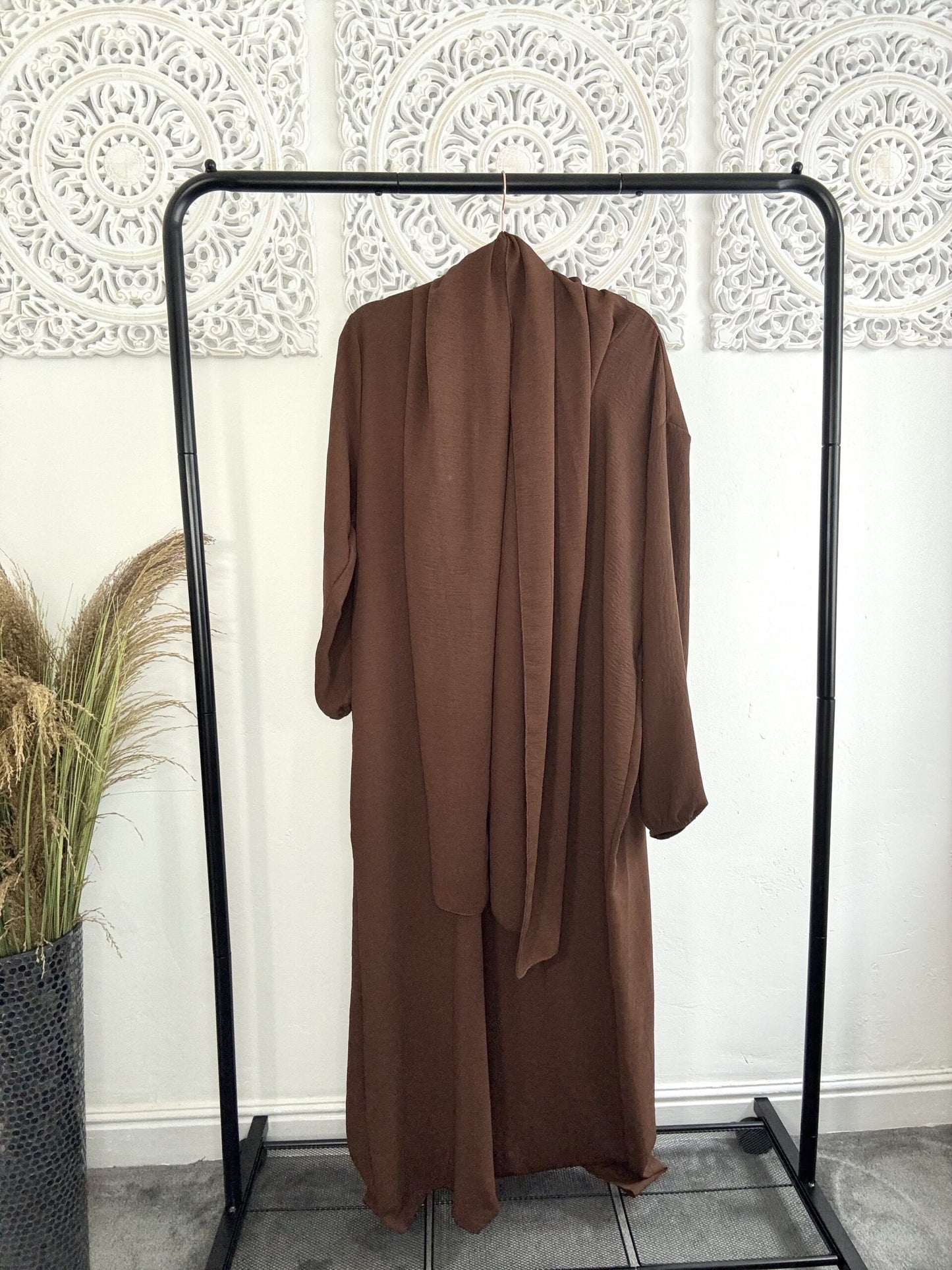 Built in 1pc Fatimah prayer plain light weight abaya set - one size