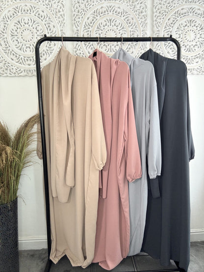 Built in 1pc Fatimah prayer plain light weight abaya set - one size