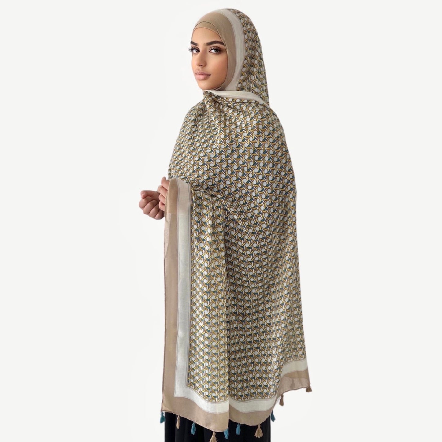 Maxi tassel prestige printed eclipse latte hijab