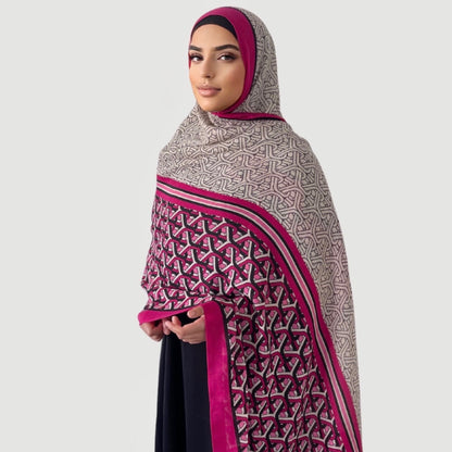 Maxi tassel prestige printed geometric fuchsia hijab