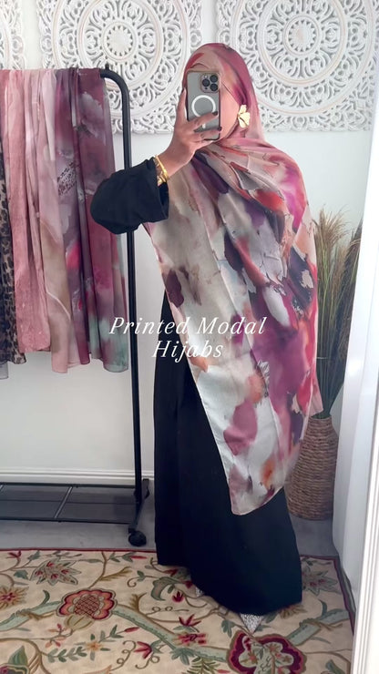 Water coloured Modal Printed cherry pink Hijab